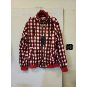 Brooklyn Basement 2XL Jacket Mens Plaid Windbreaker Full Zip Red Black White